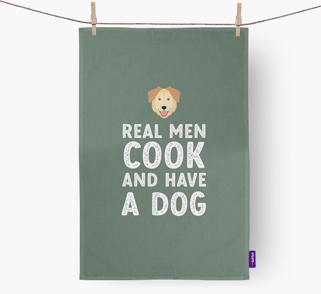 Real Men Cook And Have A Dog: Personalised {breedFullName} Tea Towel