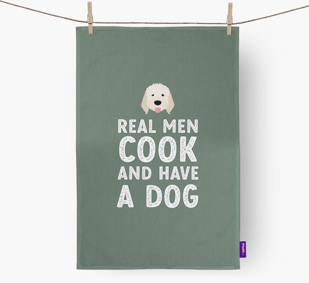 Real Men Cook And Have A Dog: Personalised {breedFullName} Tea Towel