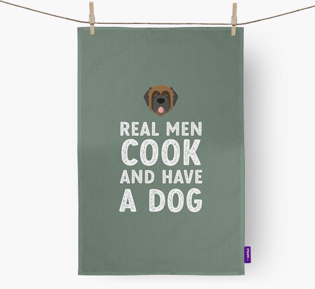 Real Men Cook And Have A Dog: Personalised {breedFullName} Tea Towel