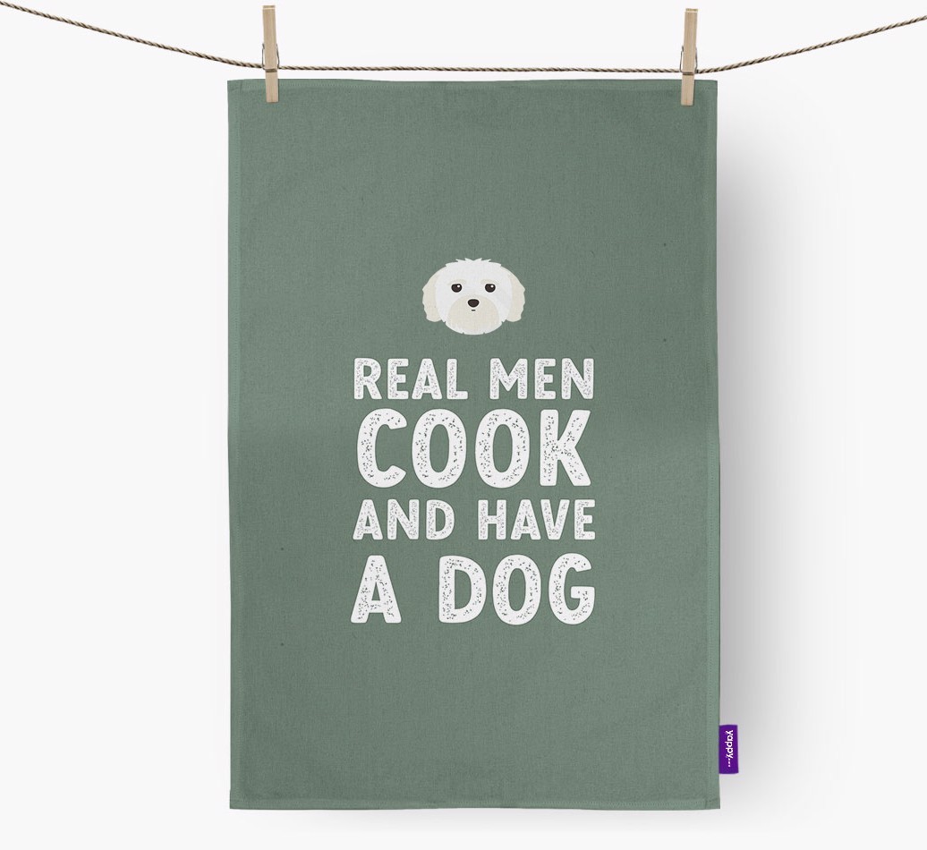 Real Men Cook And Have A Dog: Personalised {breedFullName} Tea Towel