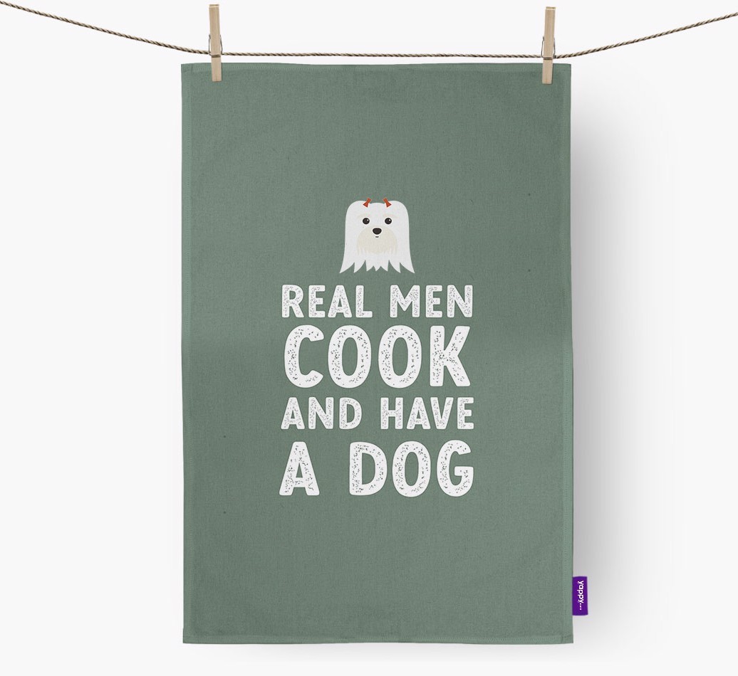 Real Men Cook And Have A Dog: Personalized {breedFullName} Dish Towel