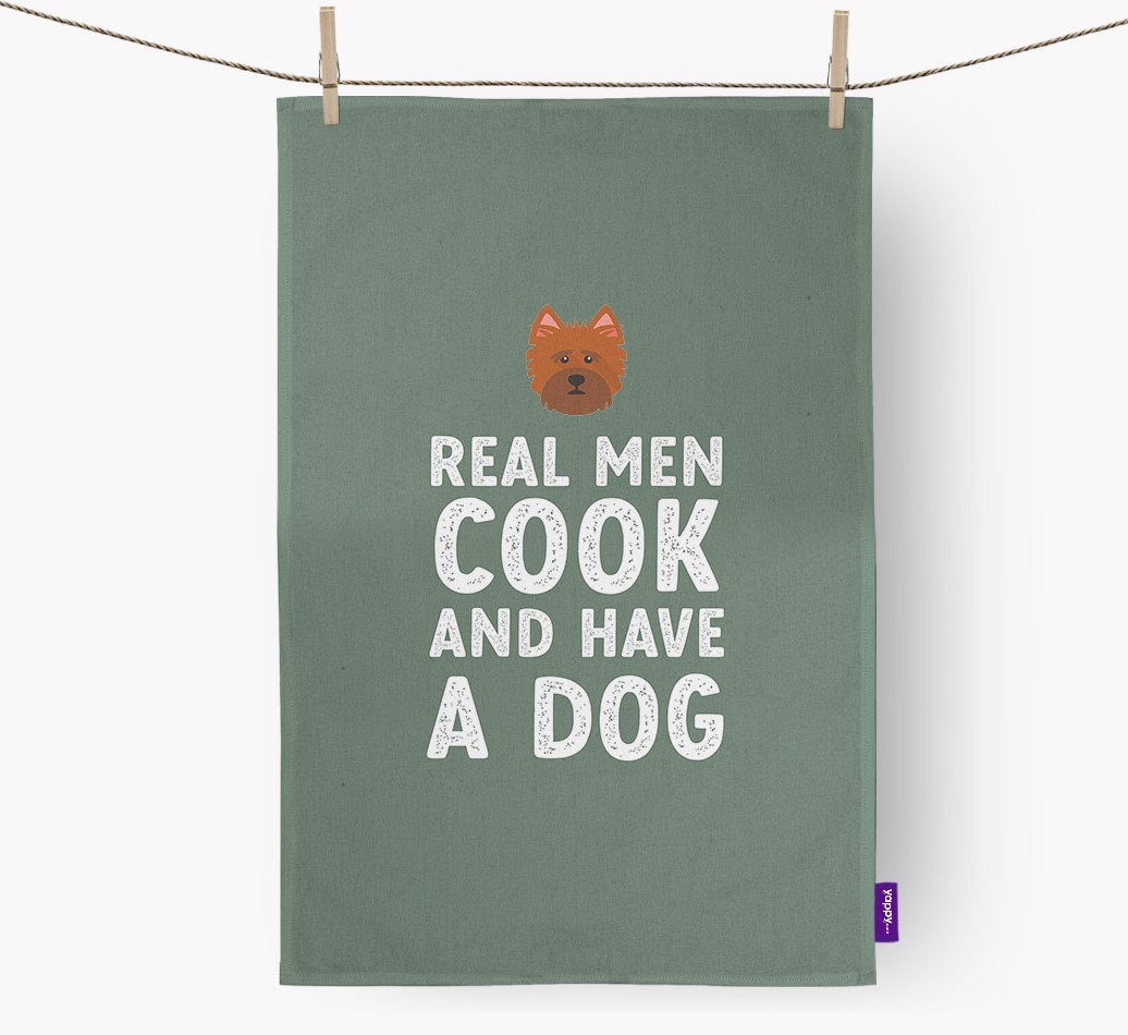 Real Men Cook And Have A Dog: Personalised {breedFullName} Tea Towel