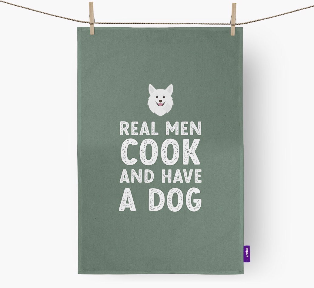 Real Men Cook And Have A Dog: Personalised {breedFullName} Tea Towel