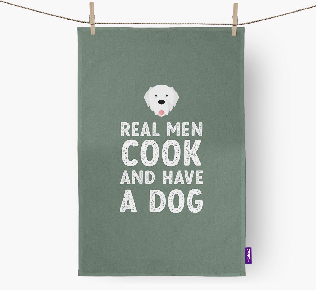 Real Men Cook And Have A Dog: Personalised {breedFullName} Tea Towel