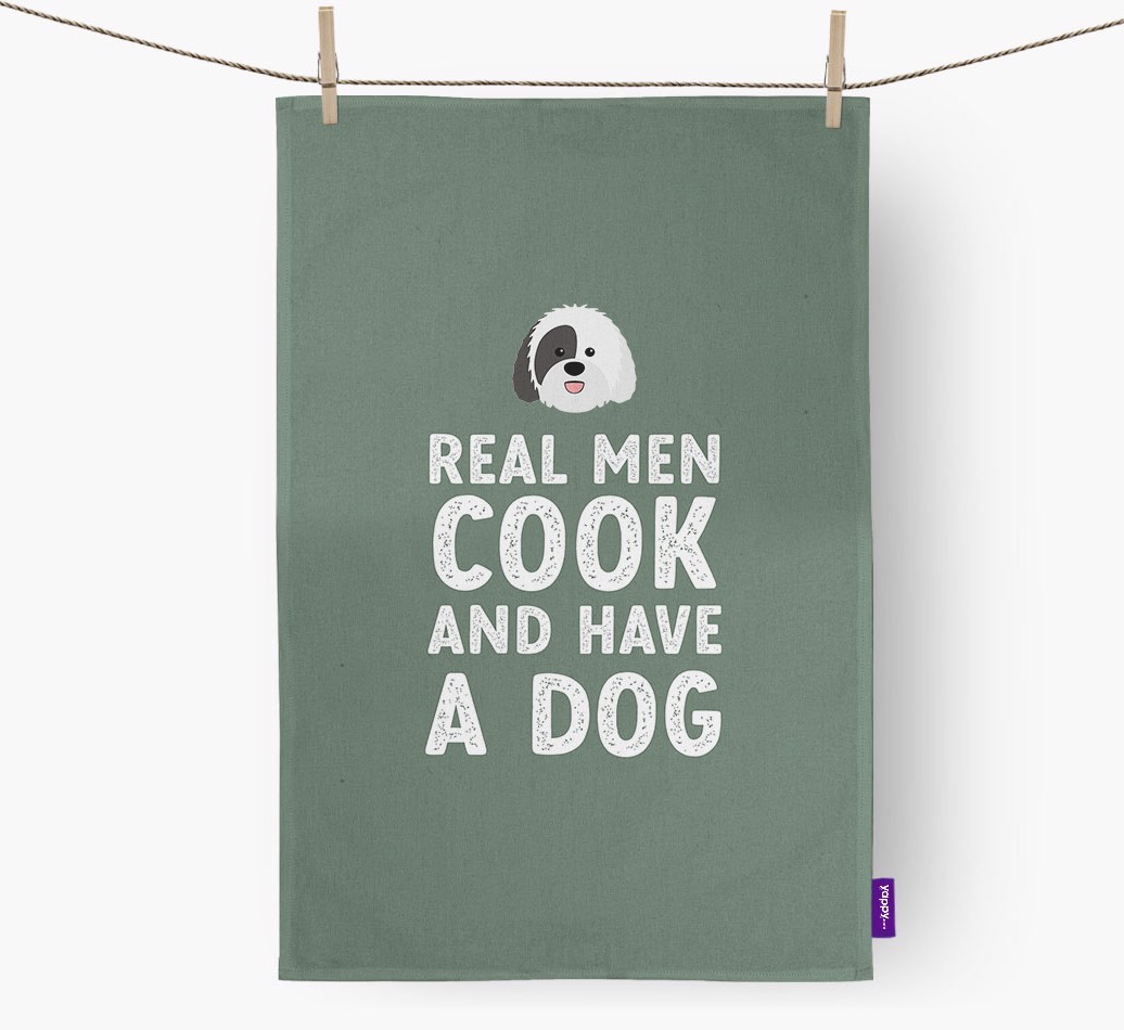 Real Men Cook And Have A Dog: Personalised {breedFullName} Tea Towel