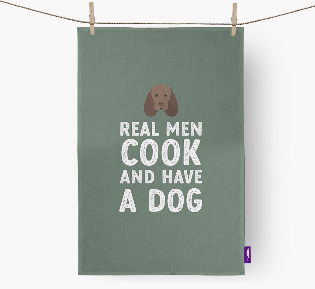 Real Men Cook And Have A Dog: Personalised {breedFullName} Tea Towel