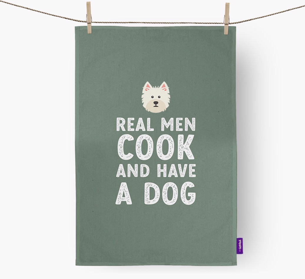 Real Men Cook And Have A Dog: Personalised {breedFullName} Tea Towel