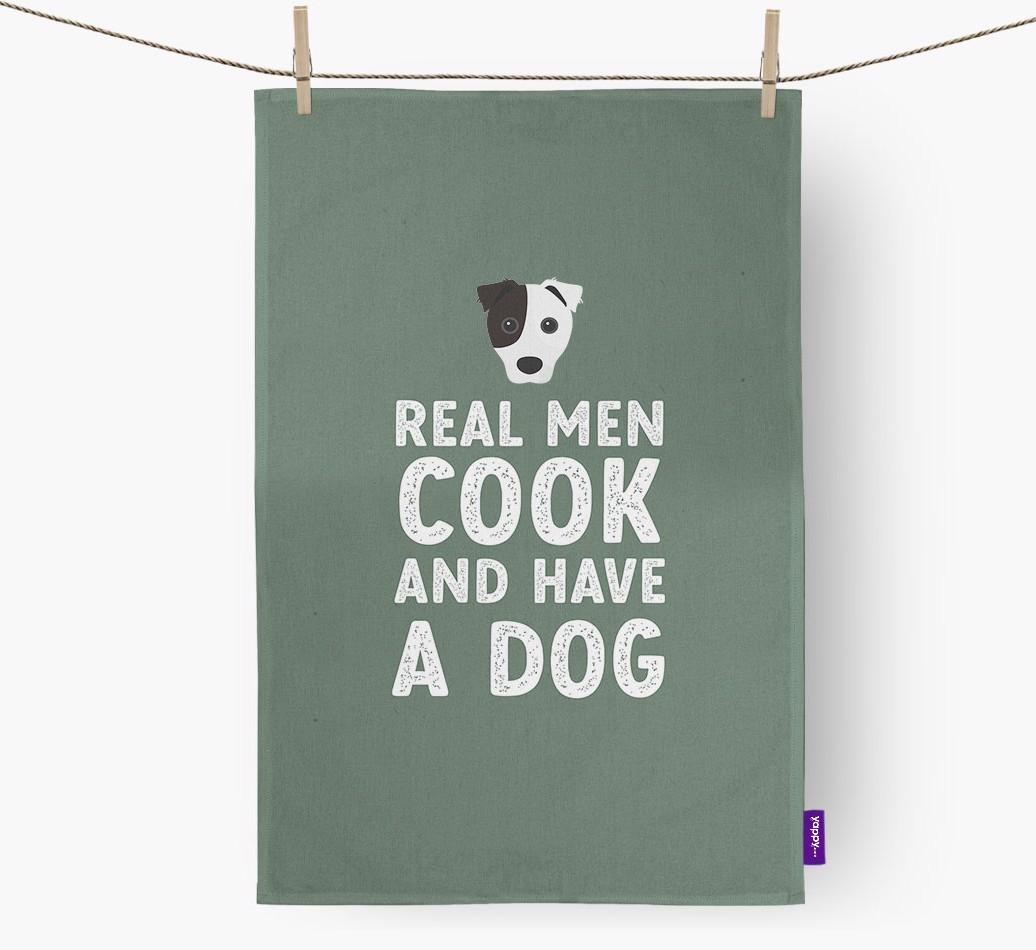 Real Men Cook And Have A Dog: Personalized {breedFullName} Dish Towel