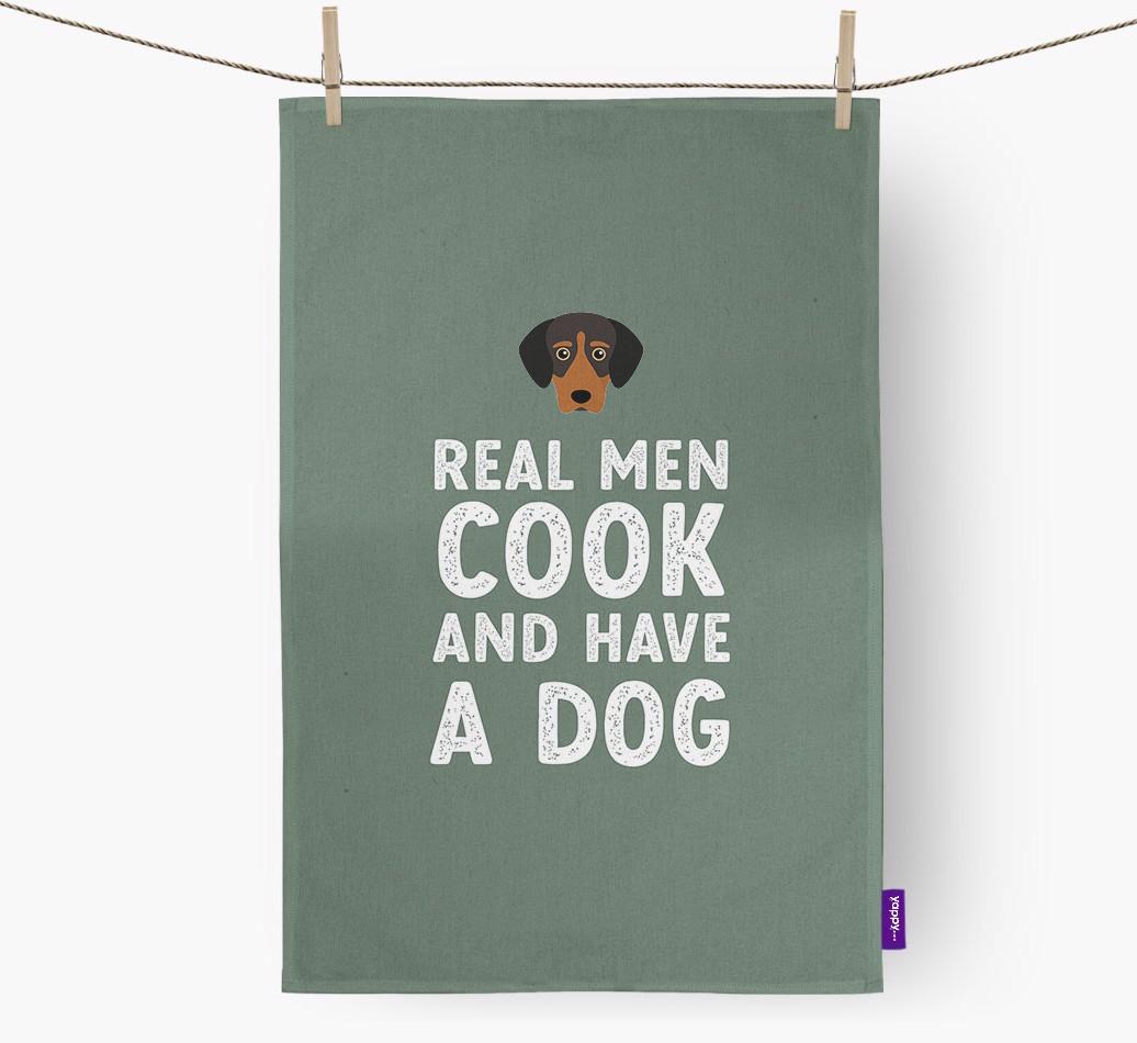 Real Men Cook And Have A Dog: Personalized {breedFullName} Dish Towel