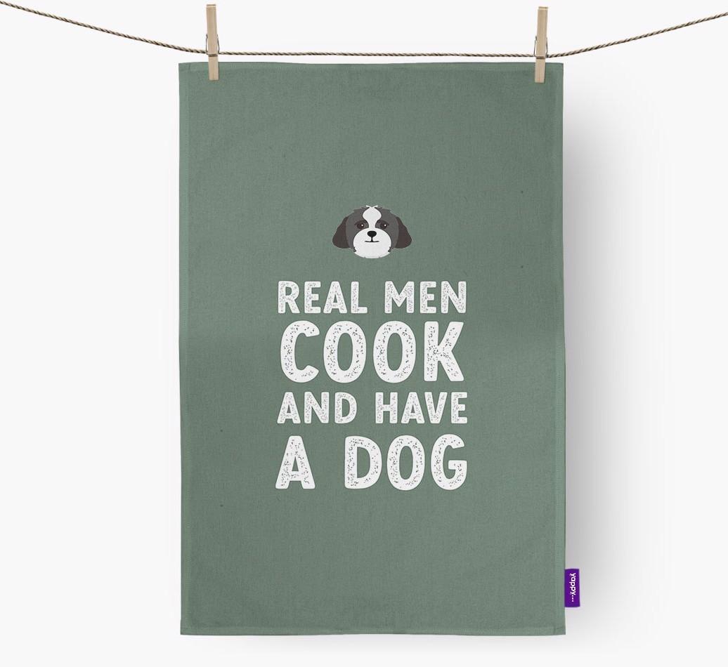 Real Men Cook And Have A Dog: Personalized {breedFullName} Dish Towel