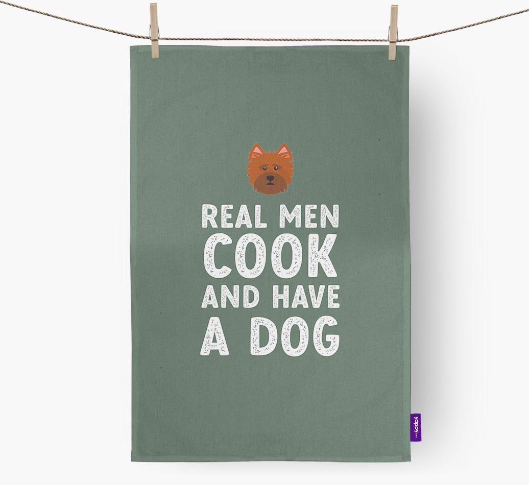 Real Men Cook And Have A Dog: Personalized {breedFullName} Dish Towel