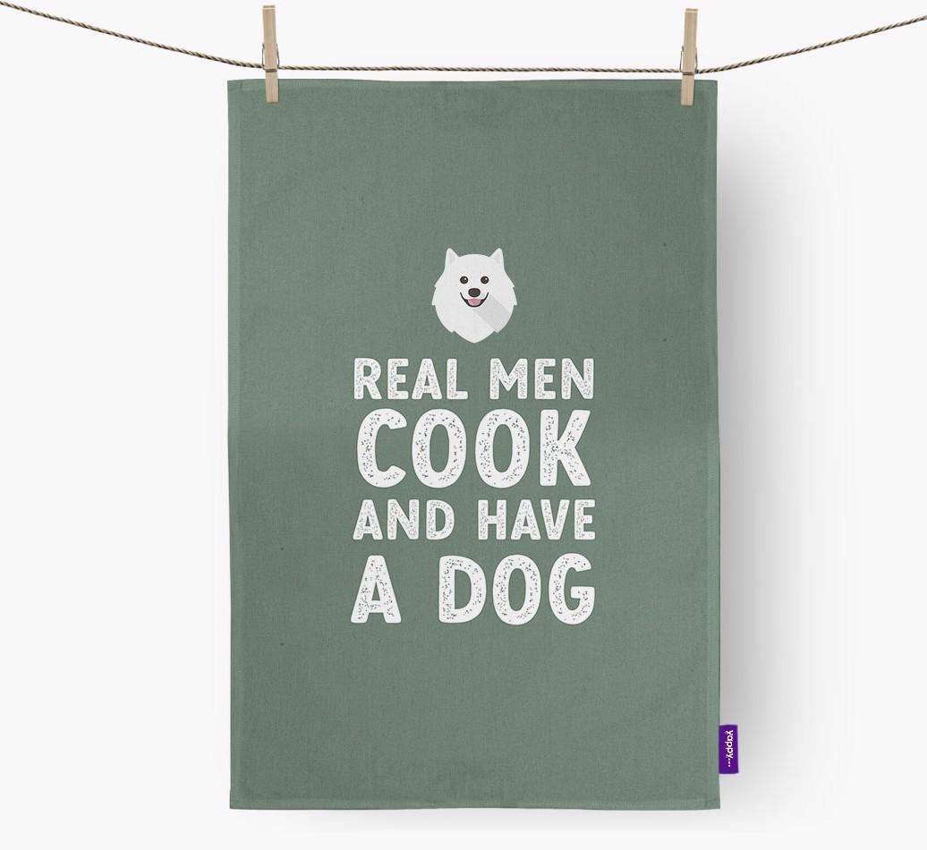 Real Men Cook And Have A Dog: Personalized {breedFullName} Dish Towel