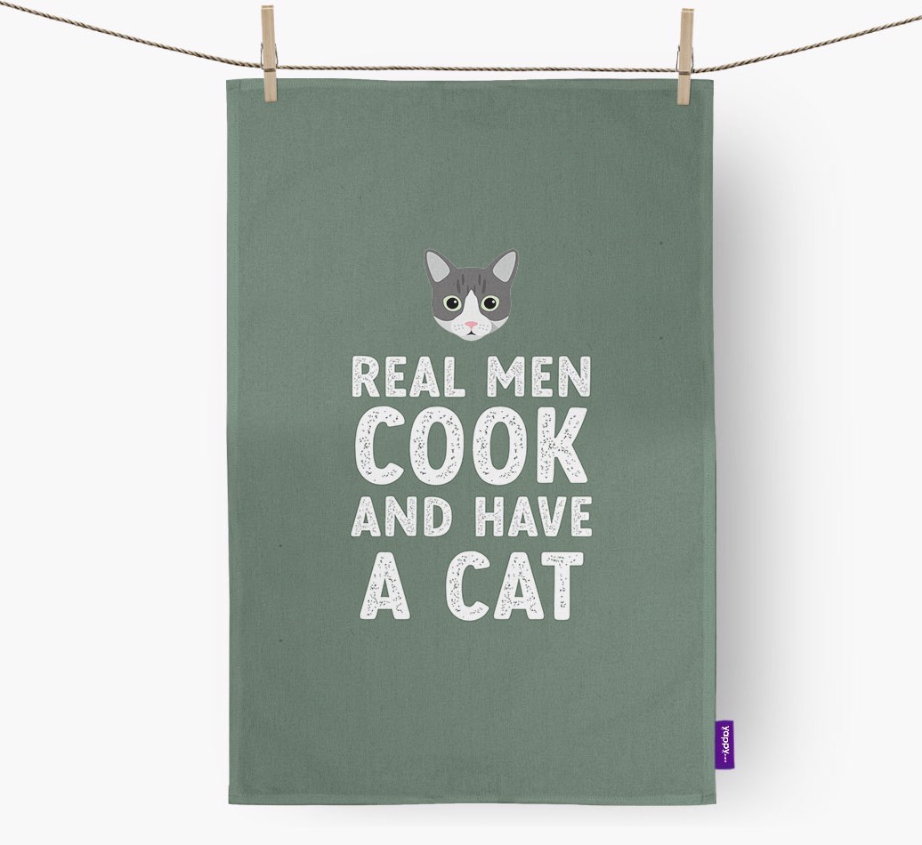 Real Men Cook And Have A Cat: Personalised {breedCommonName} Tea Towel
