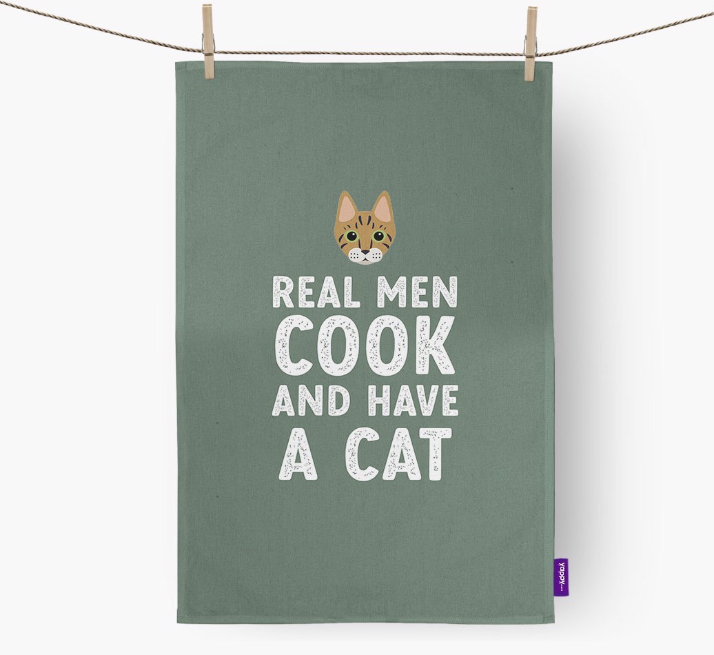 Real Men Cook And Have A Cat: Personalised {breedCommonName} Tea Towel