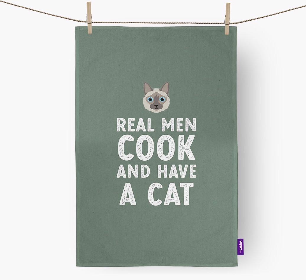 Real Men Cook And Have A Cat: Personalised {breedCommonName} Tea Towel