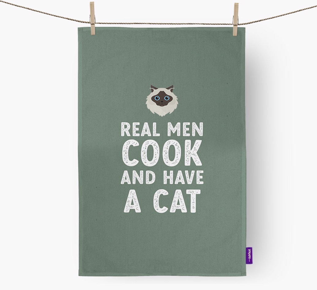 Real Men Cook And Have A Cat: Personalised {breedCommonName} Tea Towel