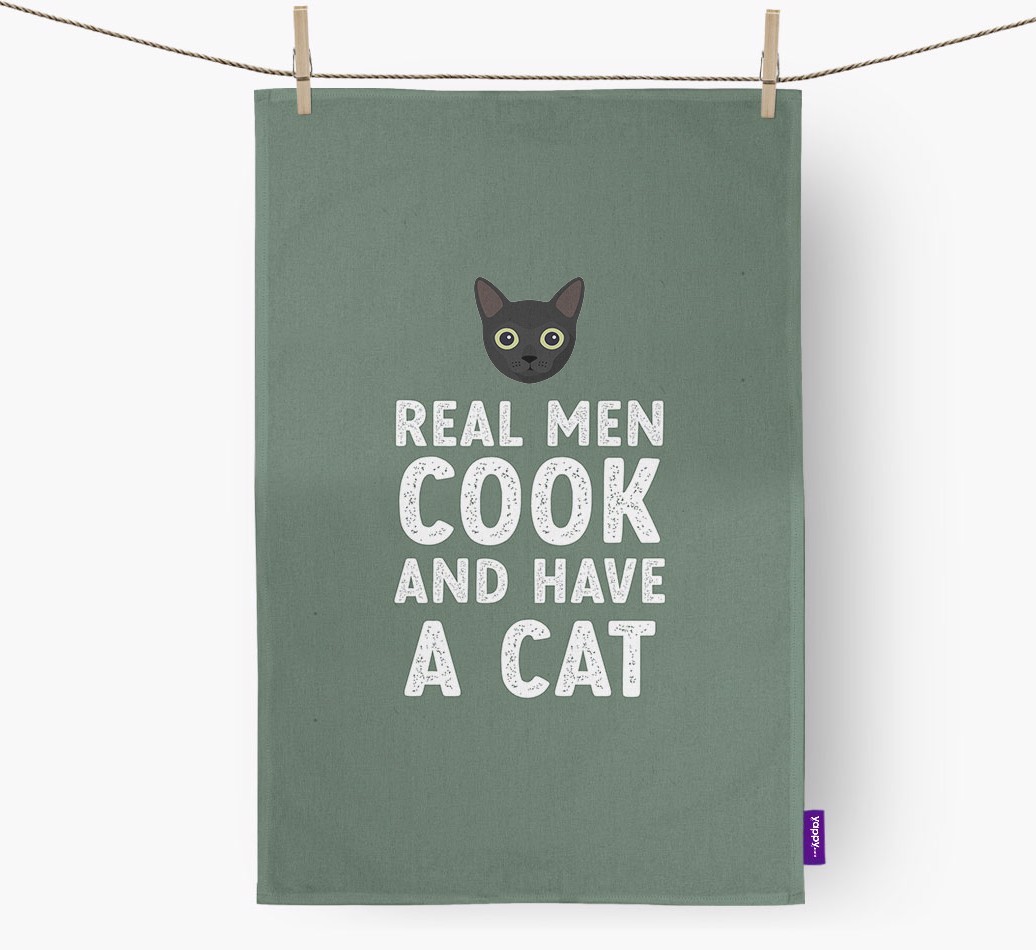 Real Men Cook And Have A Cat: Personalised {breedCommonName} Tea Towel