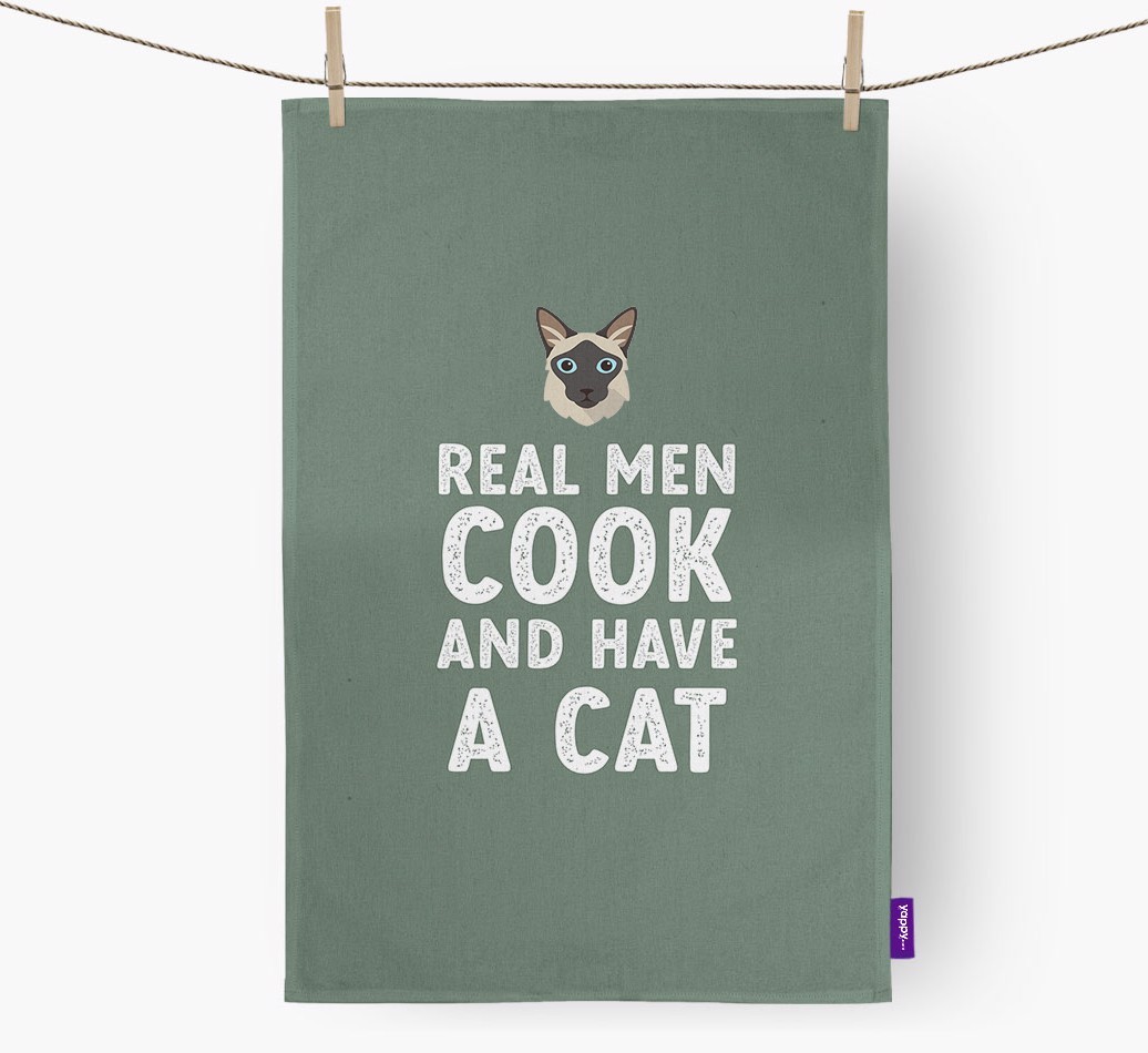 Real Men Cook And Have A Cat: Personalised {breedCommonName} Tea Towel