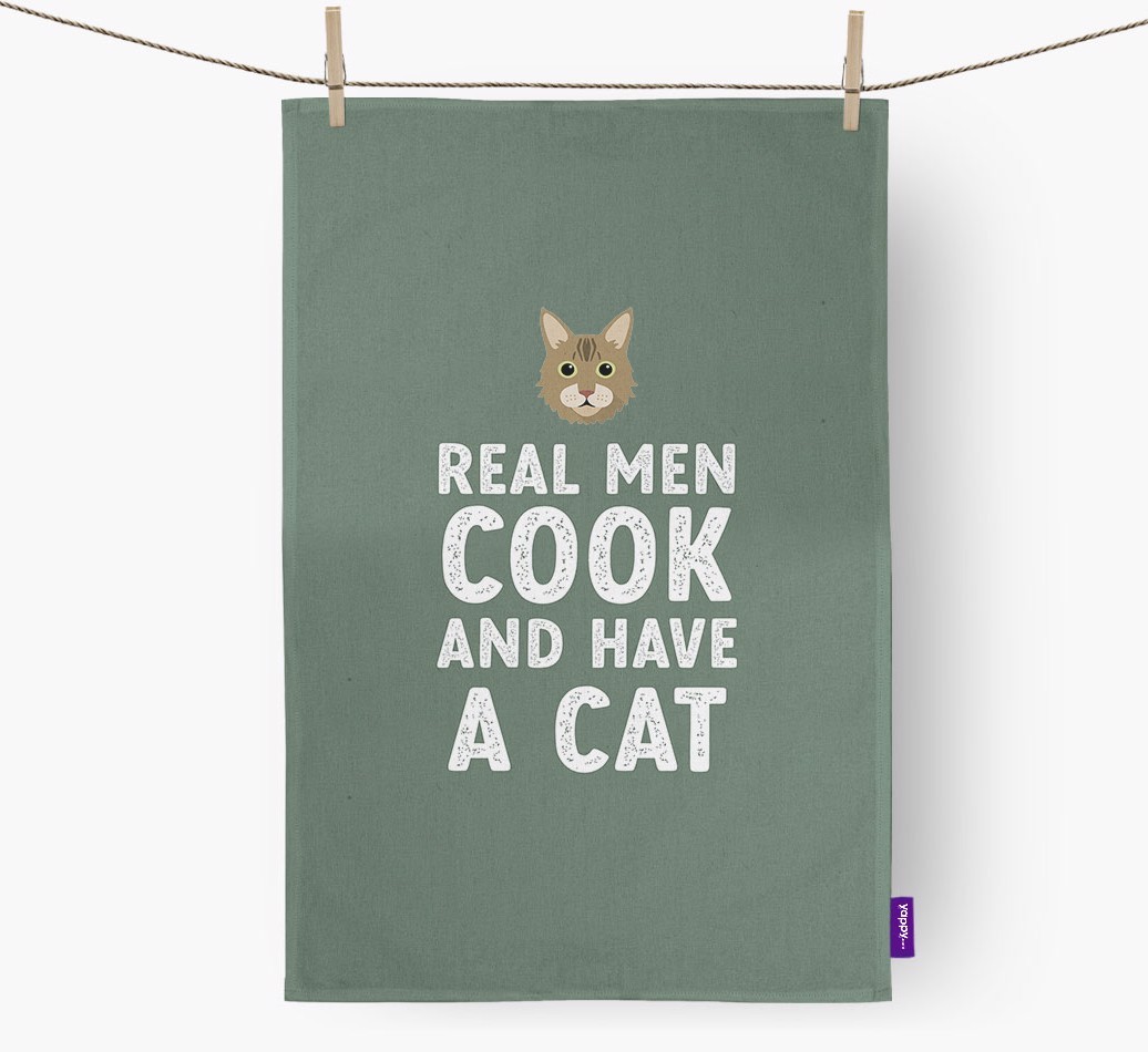 Real Men Cook And Have A Cat: Personalised {breedCommonName} Tea Towel