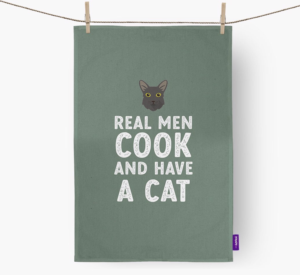 Real Men Cook And Have A Cat: Personalised {breedCommonName} Tea Towel