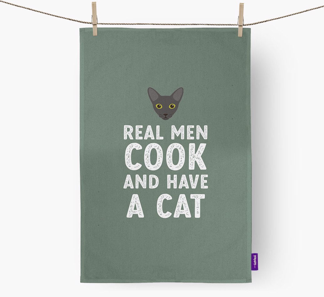 Real Men Cook And Have A Cat: Personalised {breedCommonName} Tea Towel