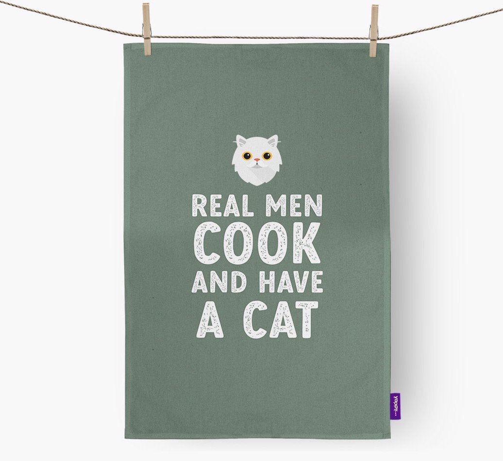 Real Men Cook And Have A Cat: Personalised {breedCommonName} Tea Towel