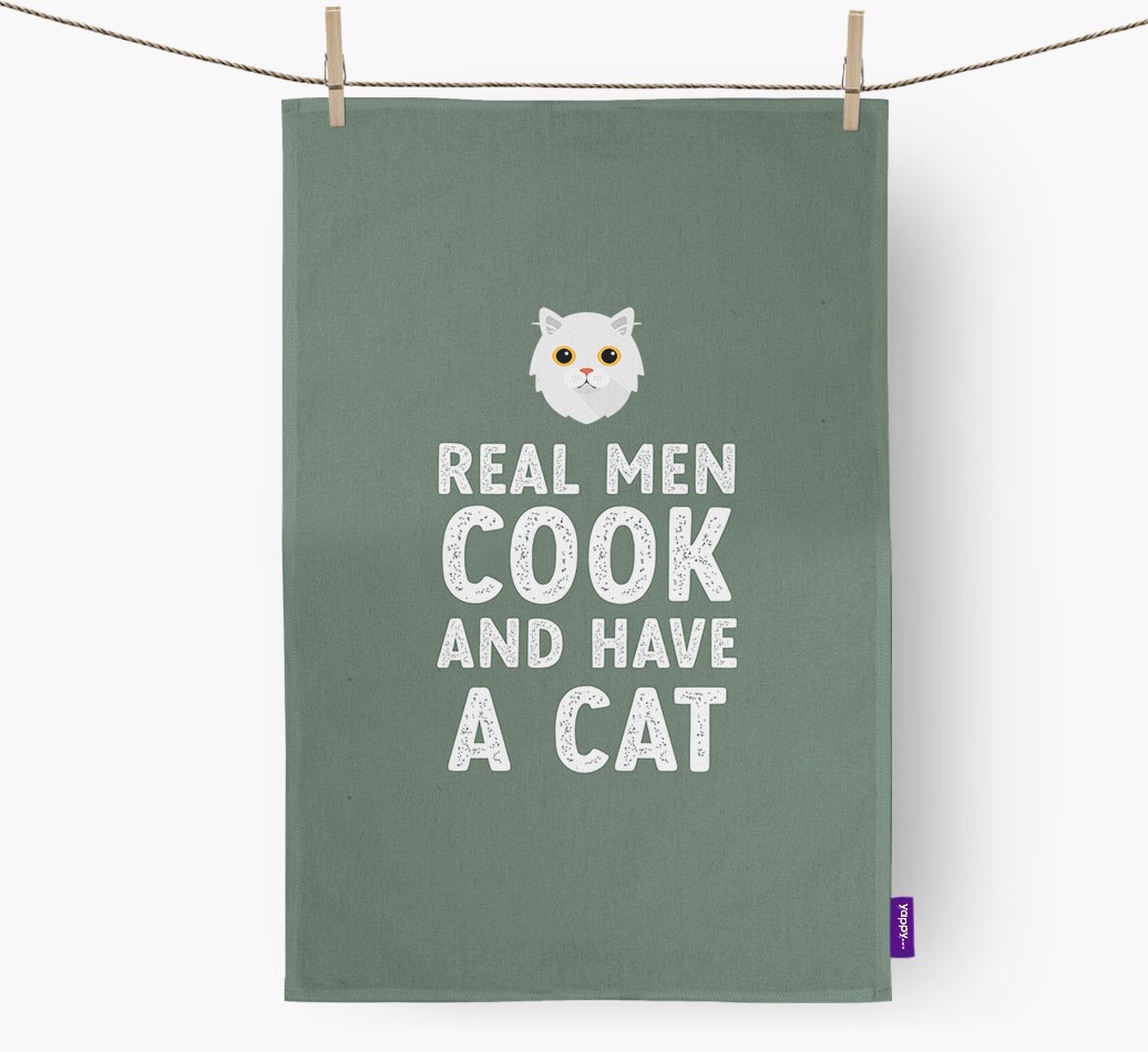 Real Men Cook And Have A Cat: Personalised {breedCommonName} Tea Towel