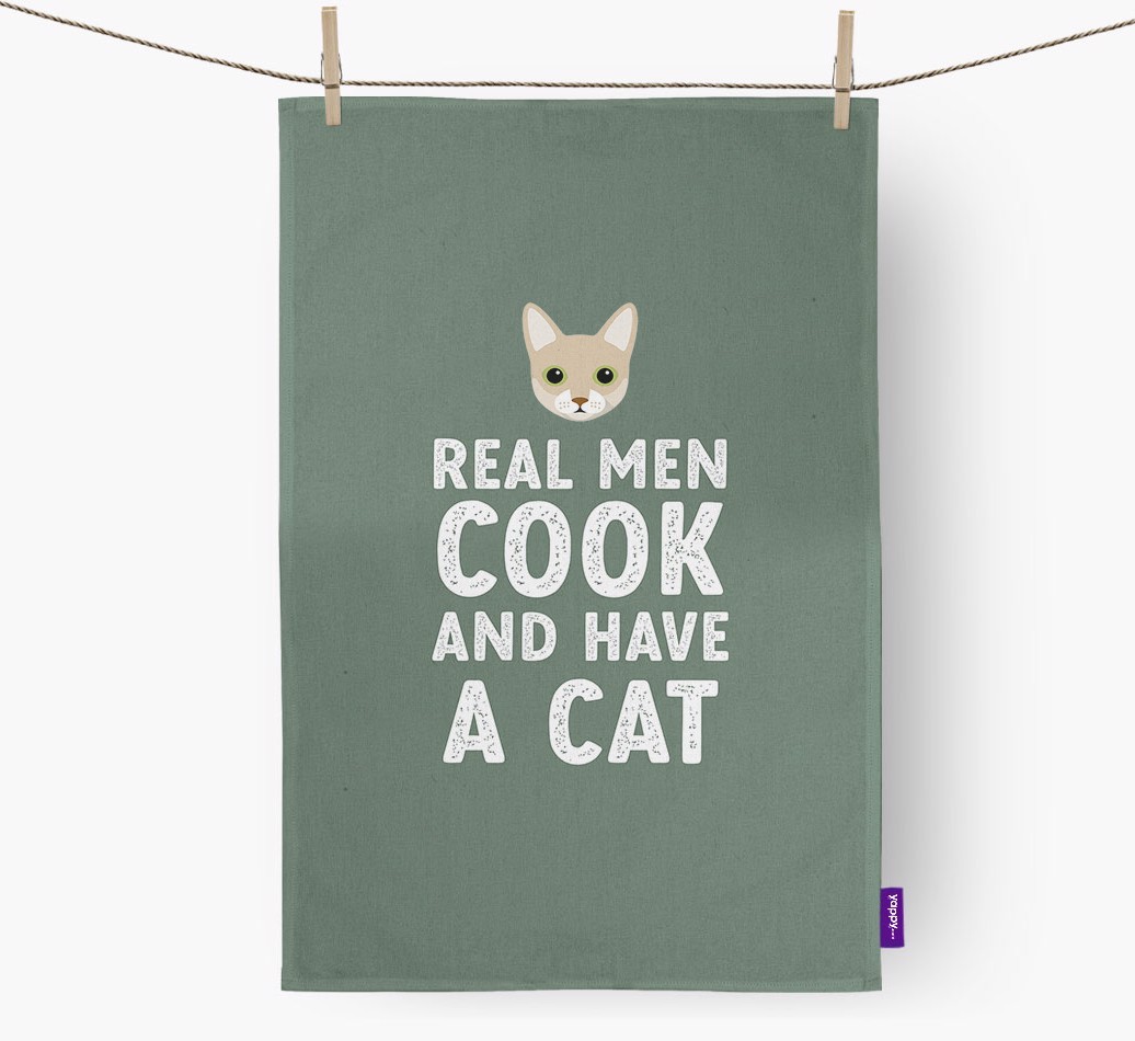 Real Men Cook And Have A Cat: Personalised {breedCommonName} Tea Towel