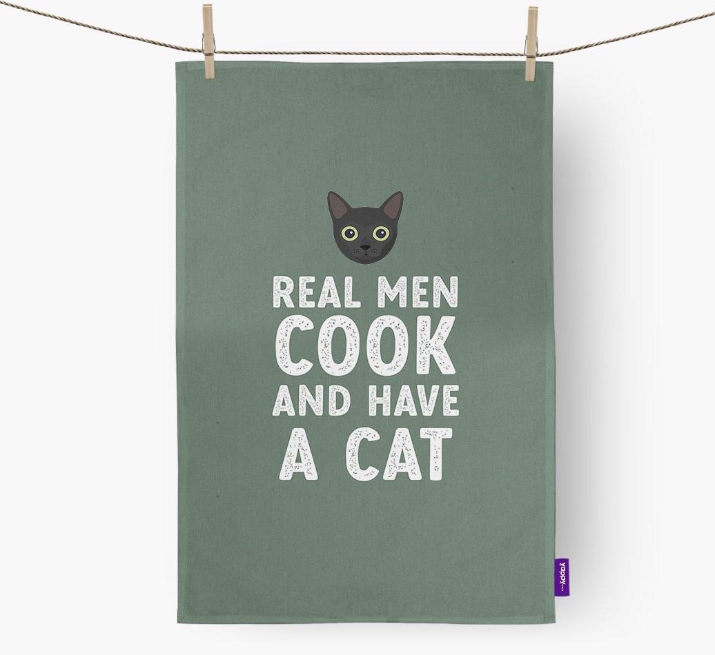 Real Men Cook And Have A Cat: Personalized {breedCommonName} Dish Towel