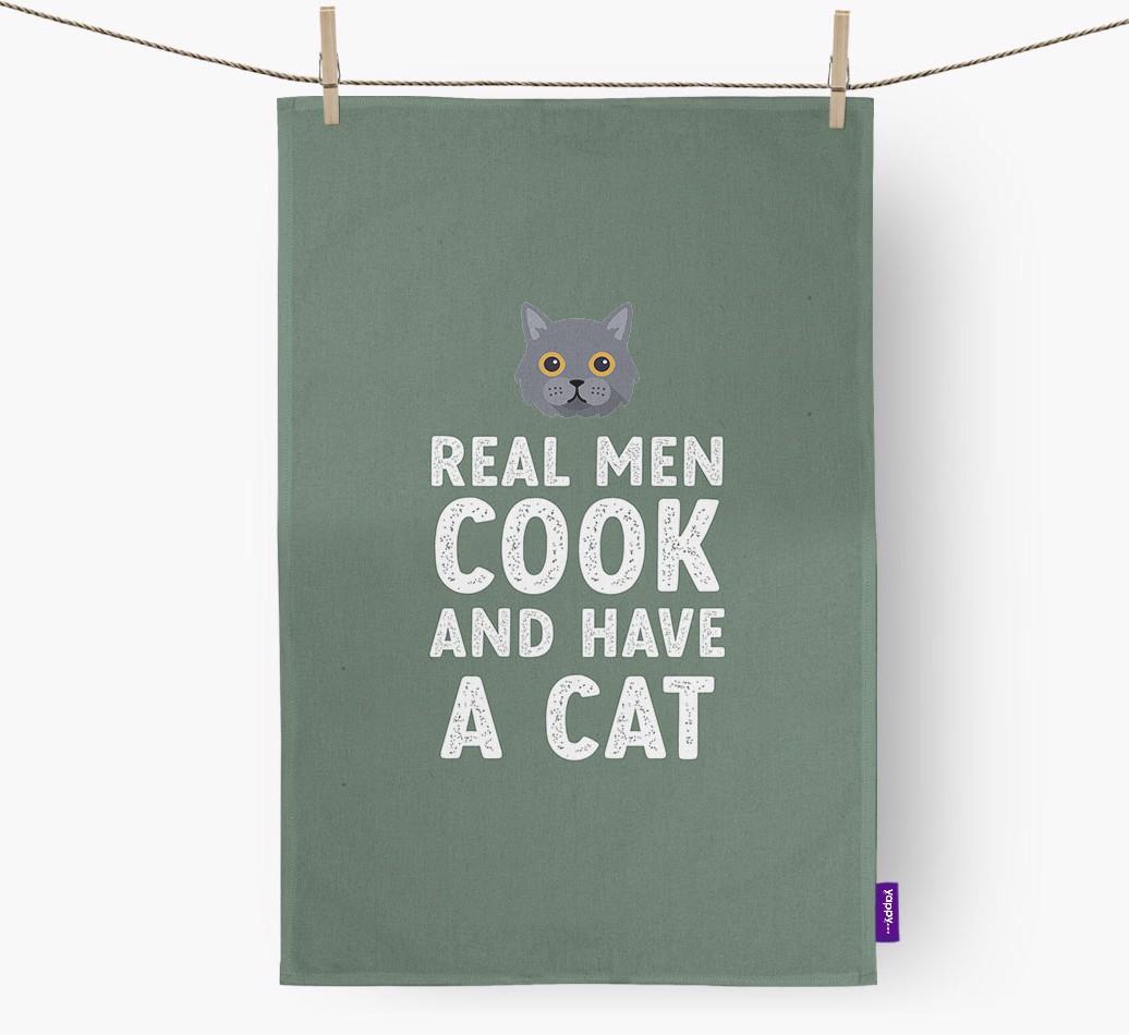 Real Men Cook And Have A Cat: Personalized {breedCommonName} Dish Towel