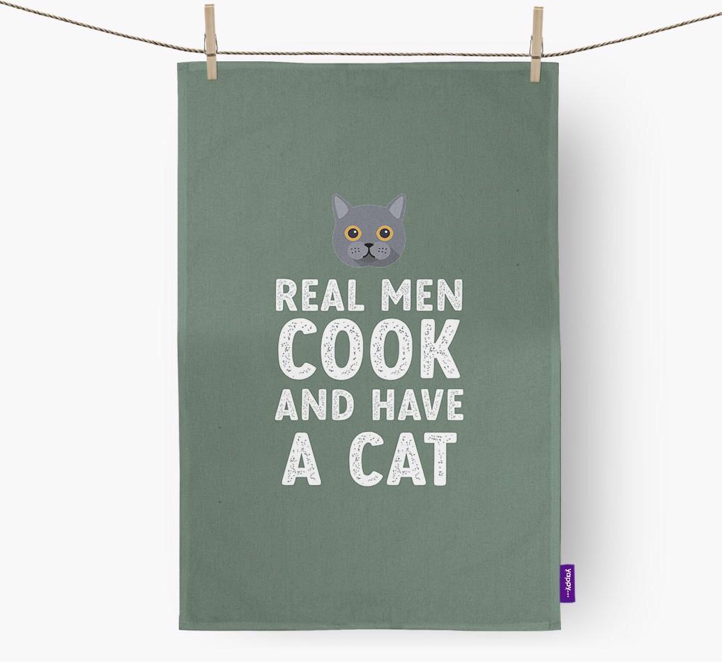 Real Men Cook And Have A Cat: Personalized {breedCommonName} Dish Towel