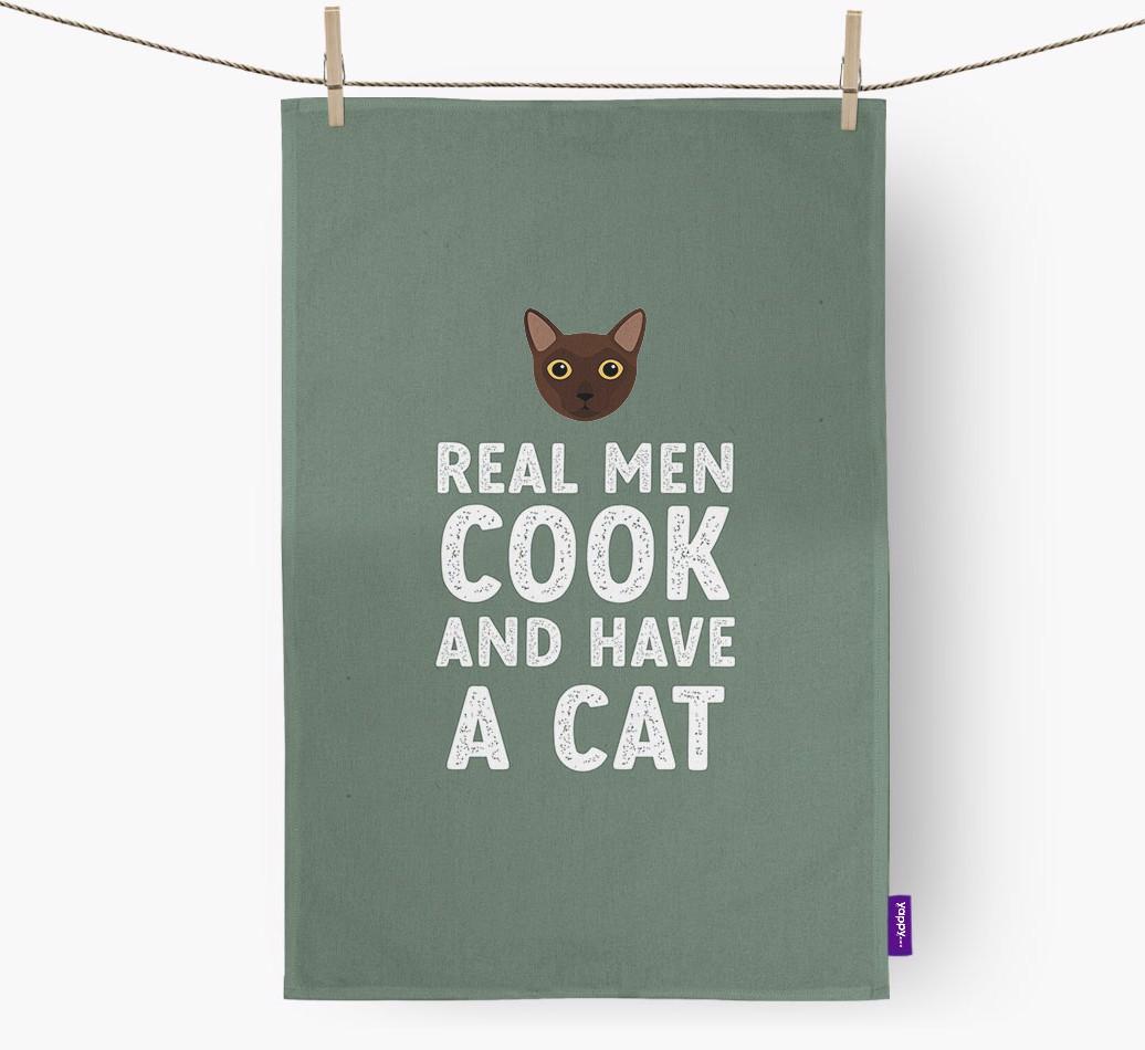 Real Men Cook And Have A Cat: Personalized {breedCommonName} Dish Towel