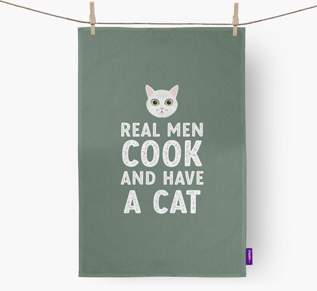 Real Men Cook And Have A Cat: Personalized {breedCommonName} Dish Towel