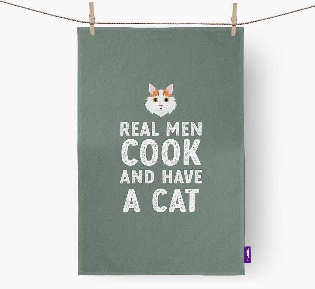 Real Men Cook And Have A Cat: Personalized {breedCommonName} Dish Towel