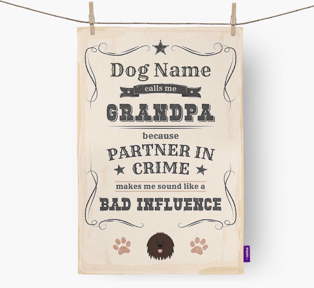 Bad Influence Grandpa: Personalised {breedFullName} Tea Towel