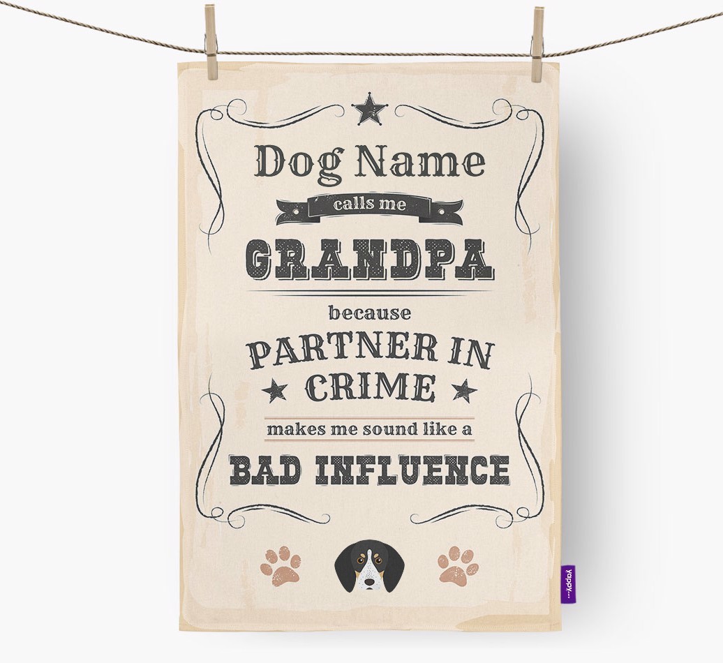 Bad Influence Grandpa: Personalised {breedFullName} Tea Towel