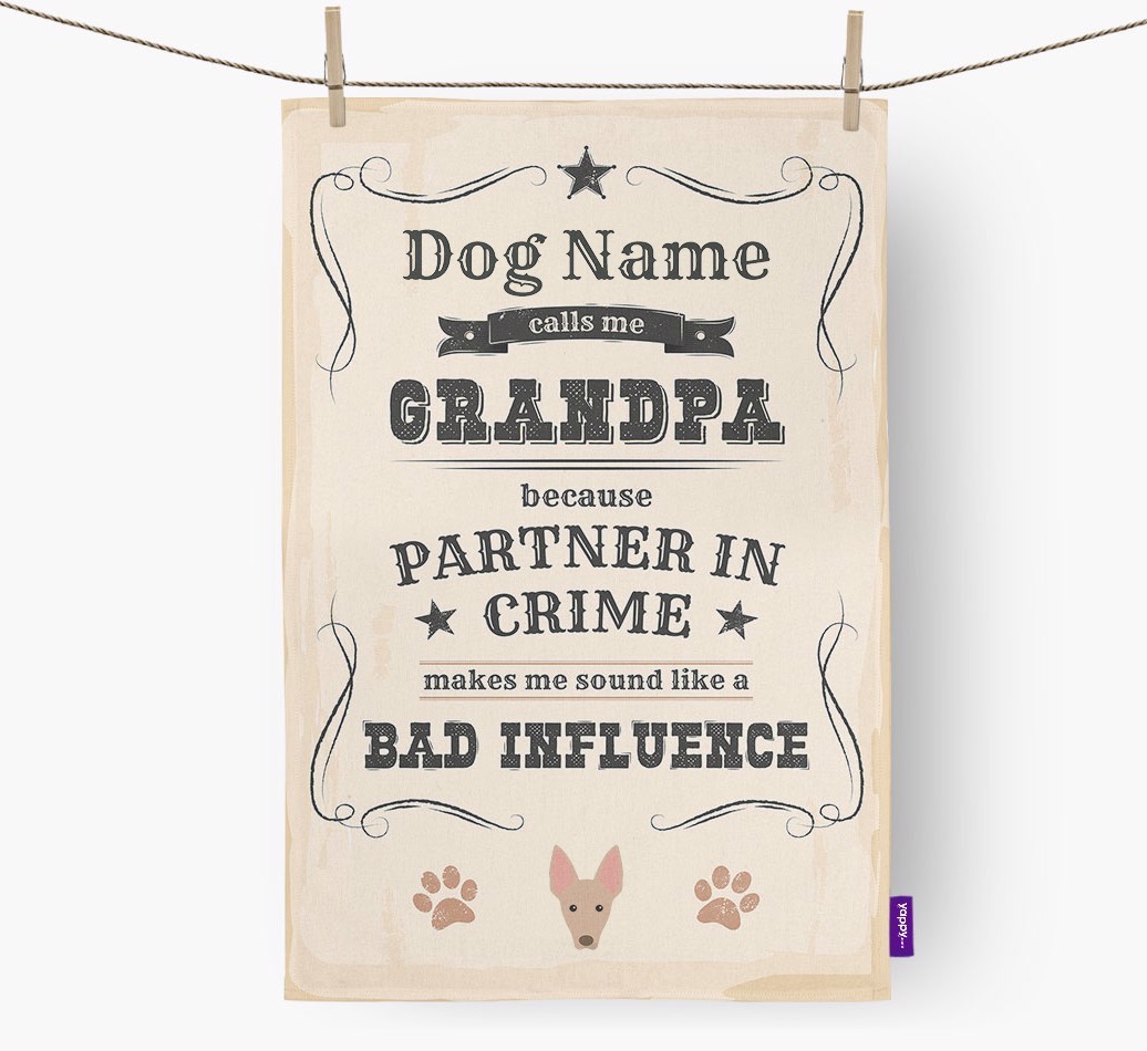 Bad Influence Grandpa: Personalised {breedFullName} Tea Towel