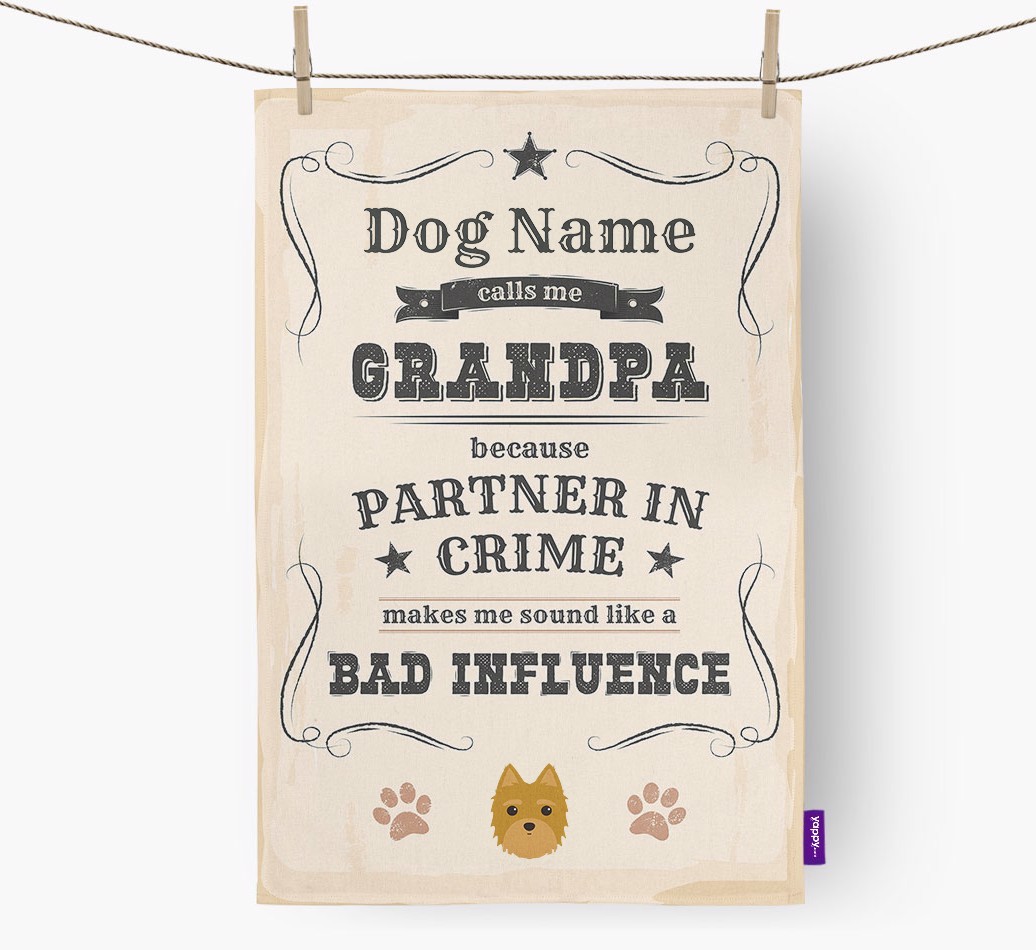 Bad Influence Grandpa: Personalised {breedFullName} Tea Towel