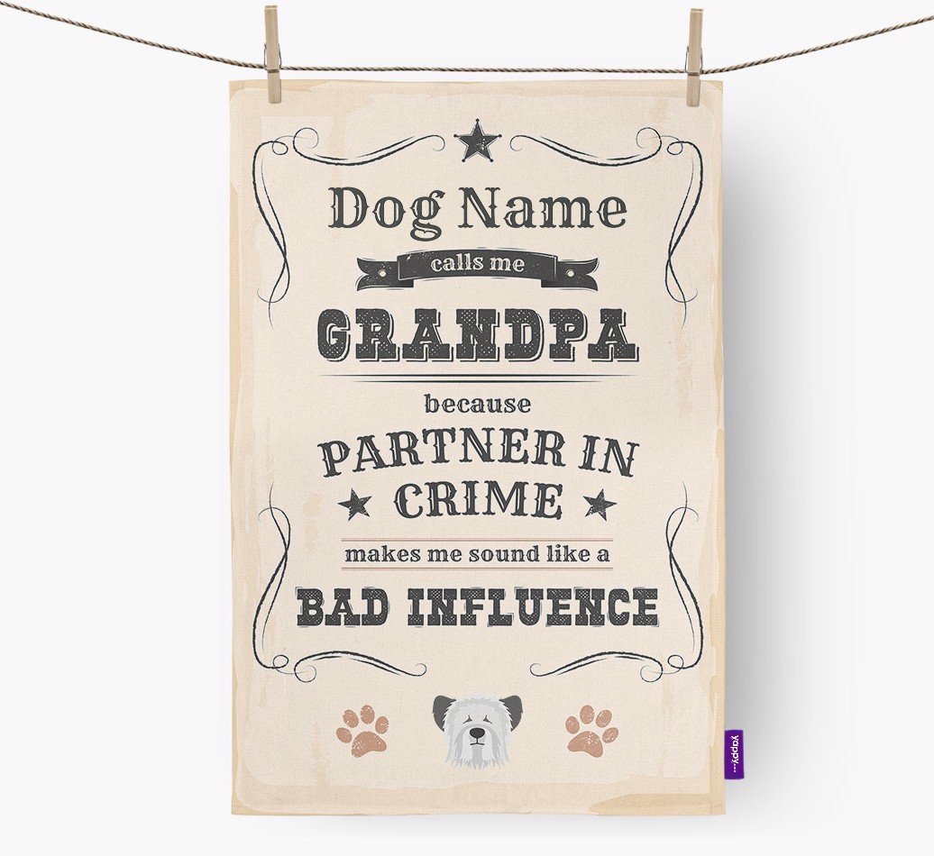 Bad Influence Grandpa: Personalised {breedFullName} Tea Towel