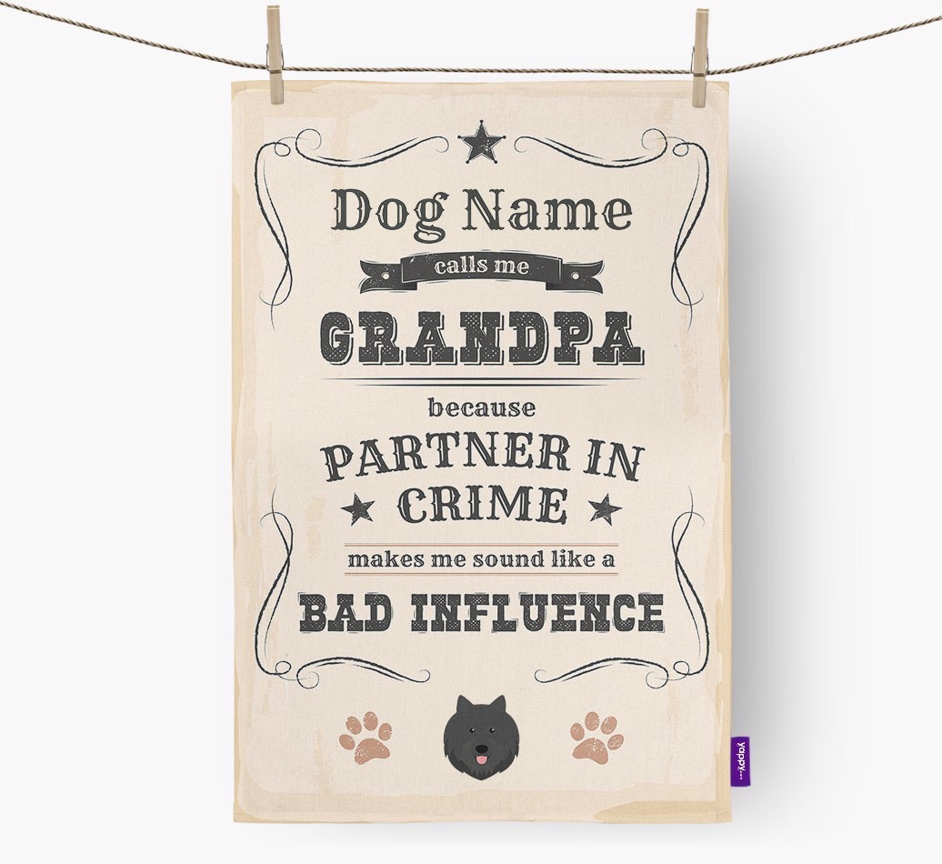 Bad Influence Grandpa: Personalised {breedFullName} Tea Towel