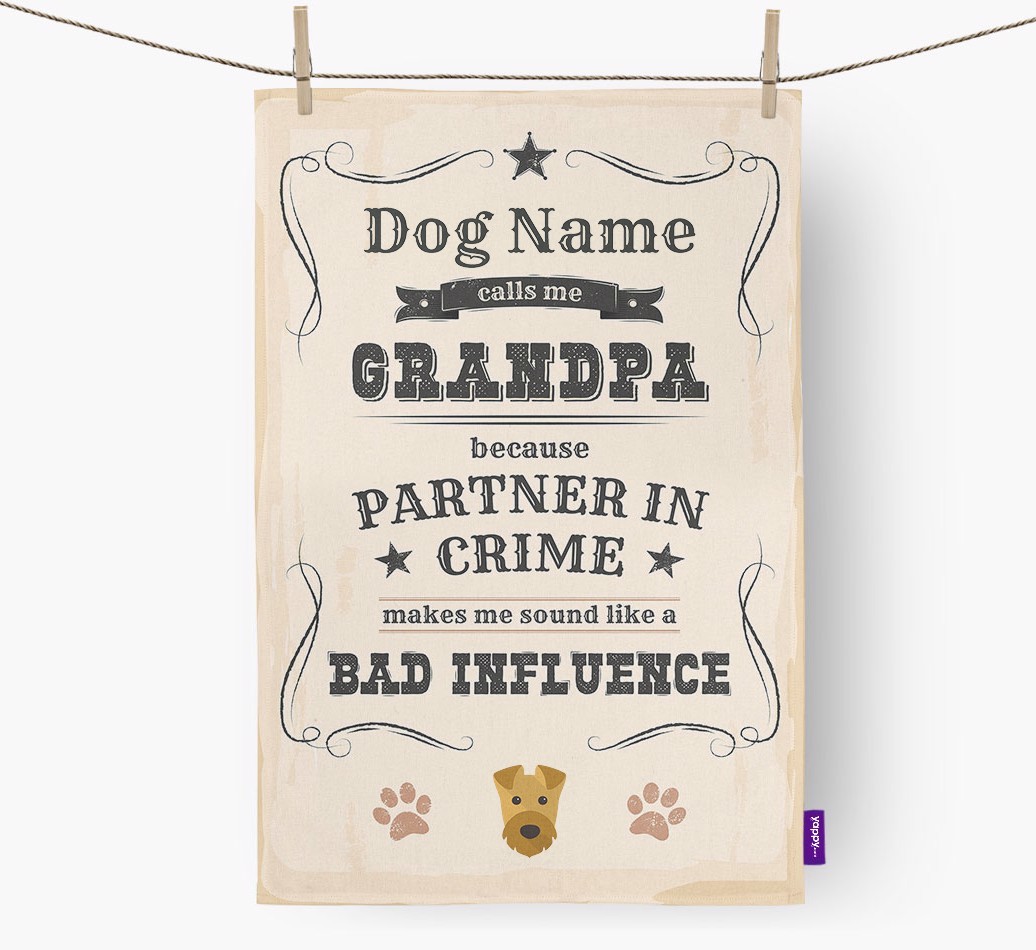 Bad Influence Grandpa: Personalised {breedFullName} Tea Towel