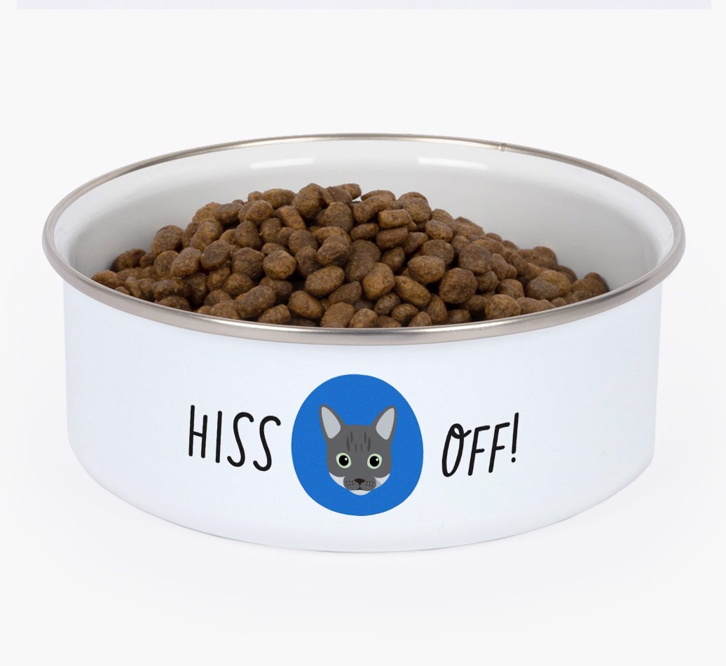 Hiss Off: Personalised {breedCommonName} Enamel Cat Bowl