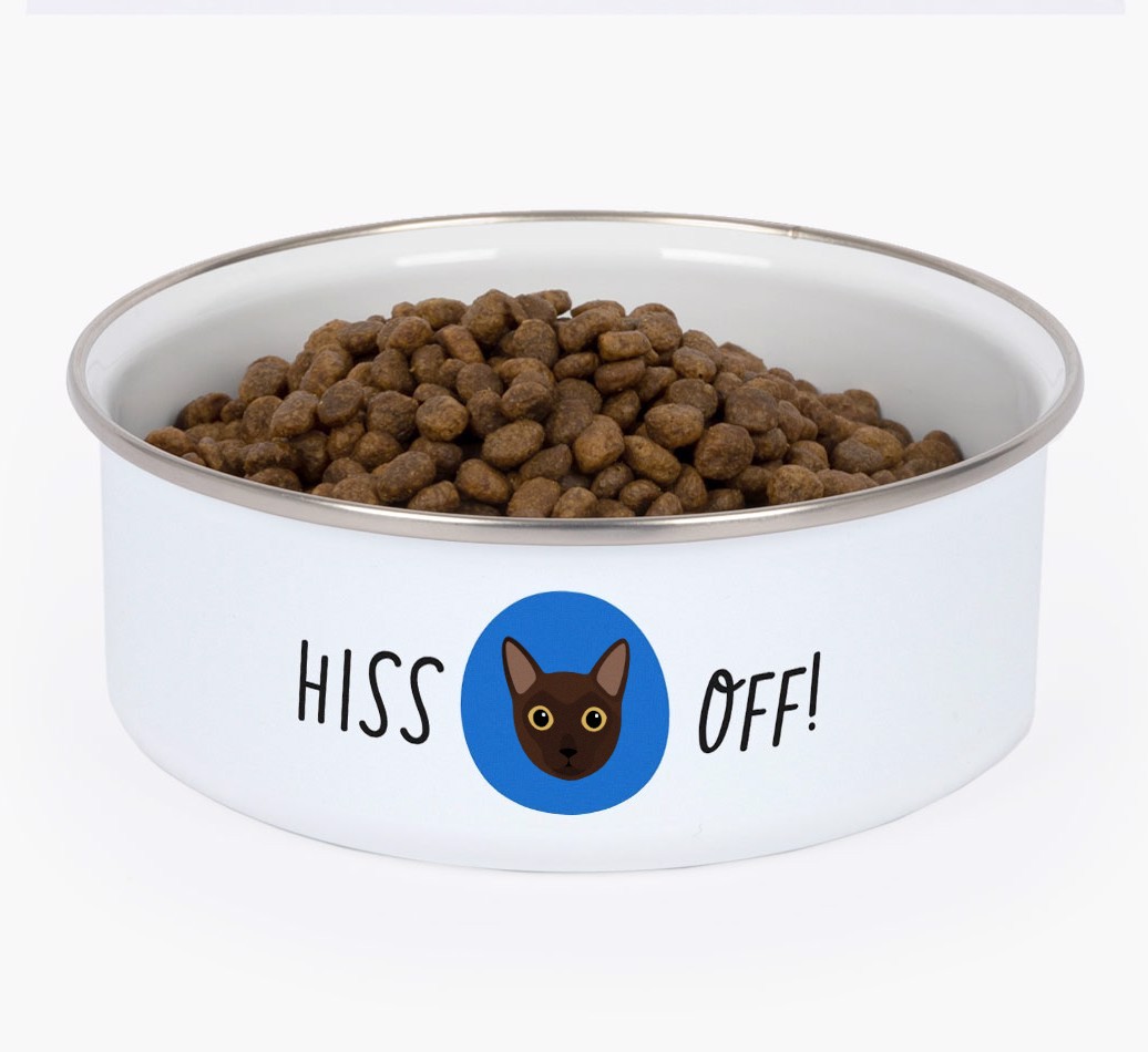 Hiss Off: Personalised {breedCommonName} Enamel Cat Bowl