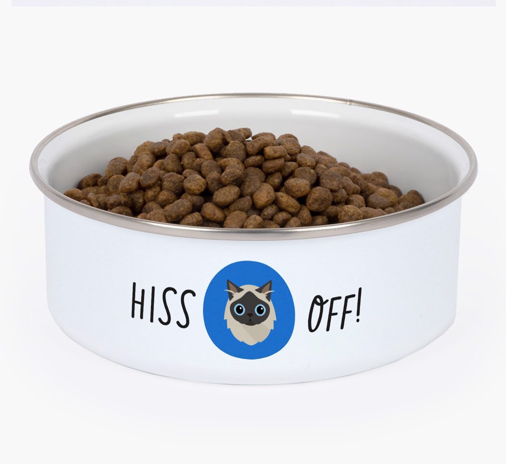 Hiss Off: Personalised {breedCommonName} Enamel Cat Bowl
