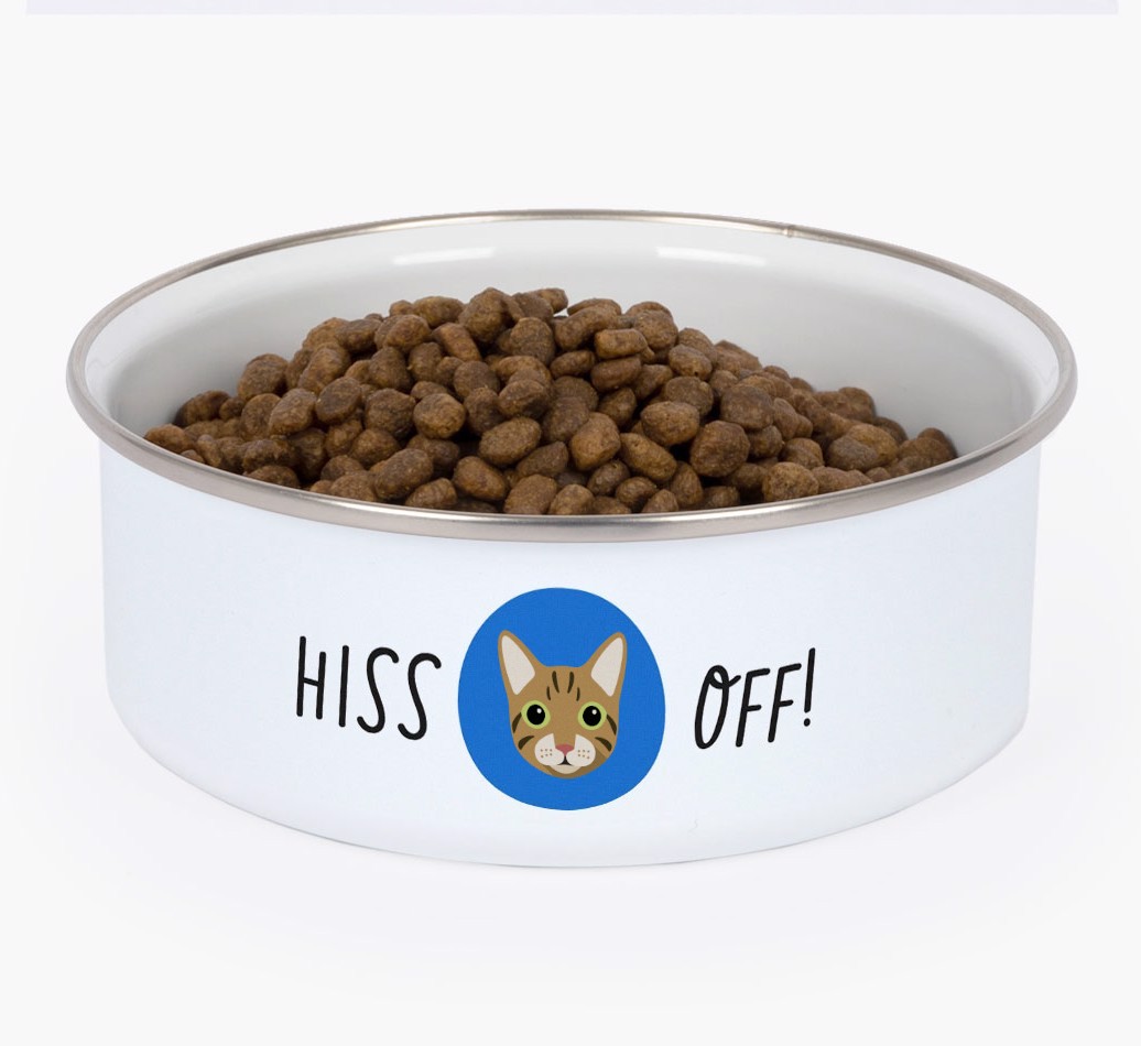 Hiss Off: Personalised {breedCommonName} Enamel Cat Bowl