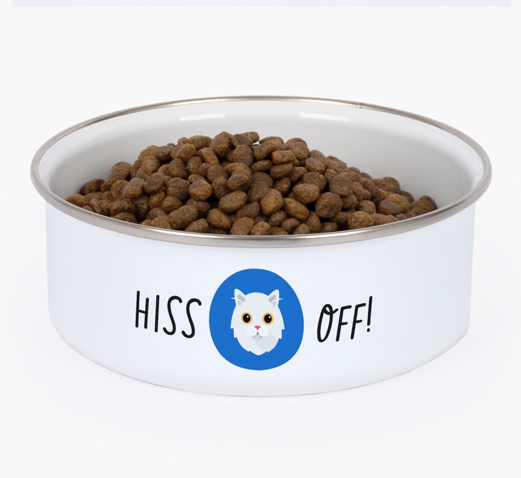 Hiss Off: Personalised {breedCommonName} Enamel Cat Bowl