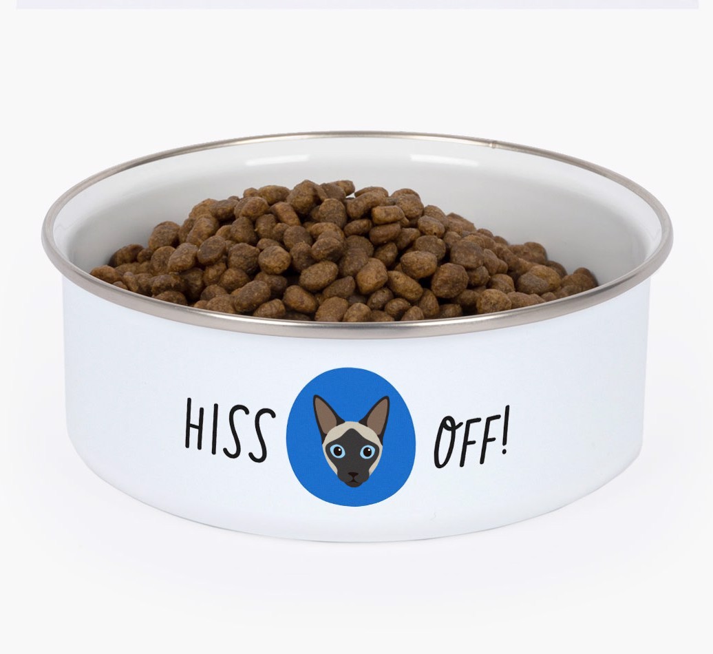 Hiss Off: Personalised {breedCommonName} Enamel Cat Bowl
