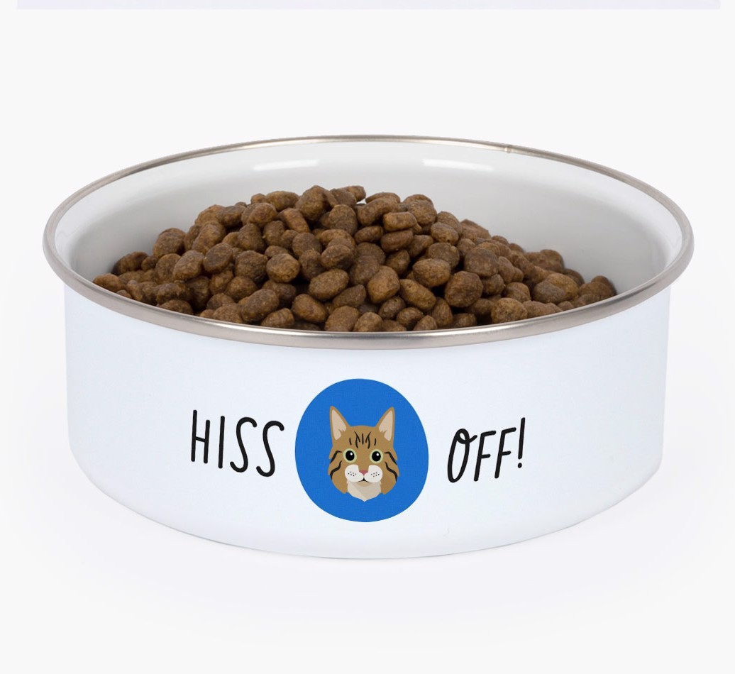 Hiss Off: Personalised {breedCommonName} Enamel Cat Bowl