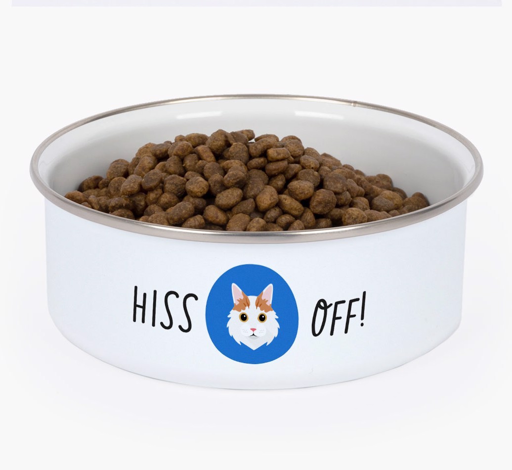 Hiss Off: Personalised {breedCommonName} Enamel Cat Bowl