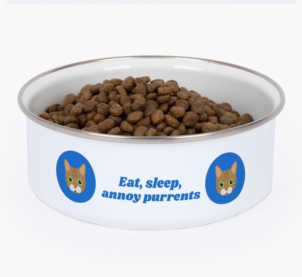 Eat, Sleep, Annoy Purrents: Personalised {breedCommonName} Enamel Cat Bowl
